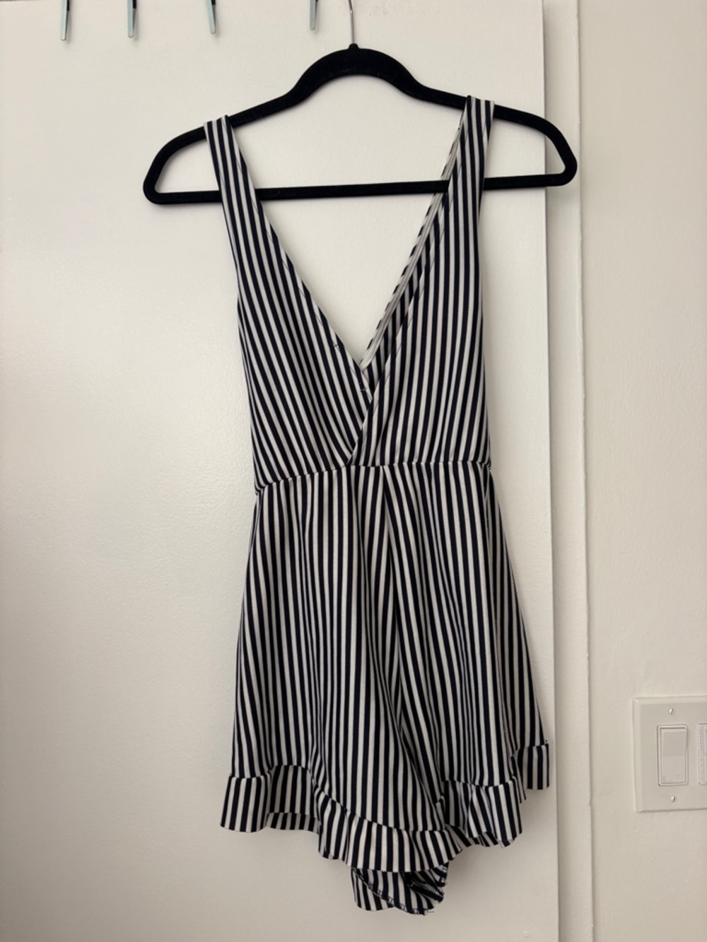 Zara Black and White Striped V-Neck Romper